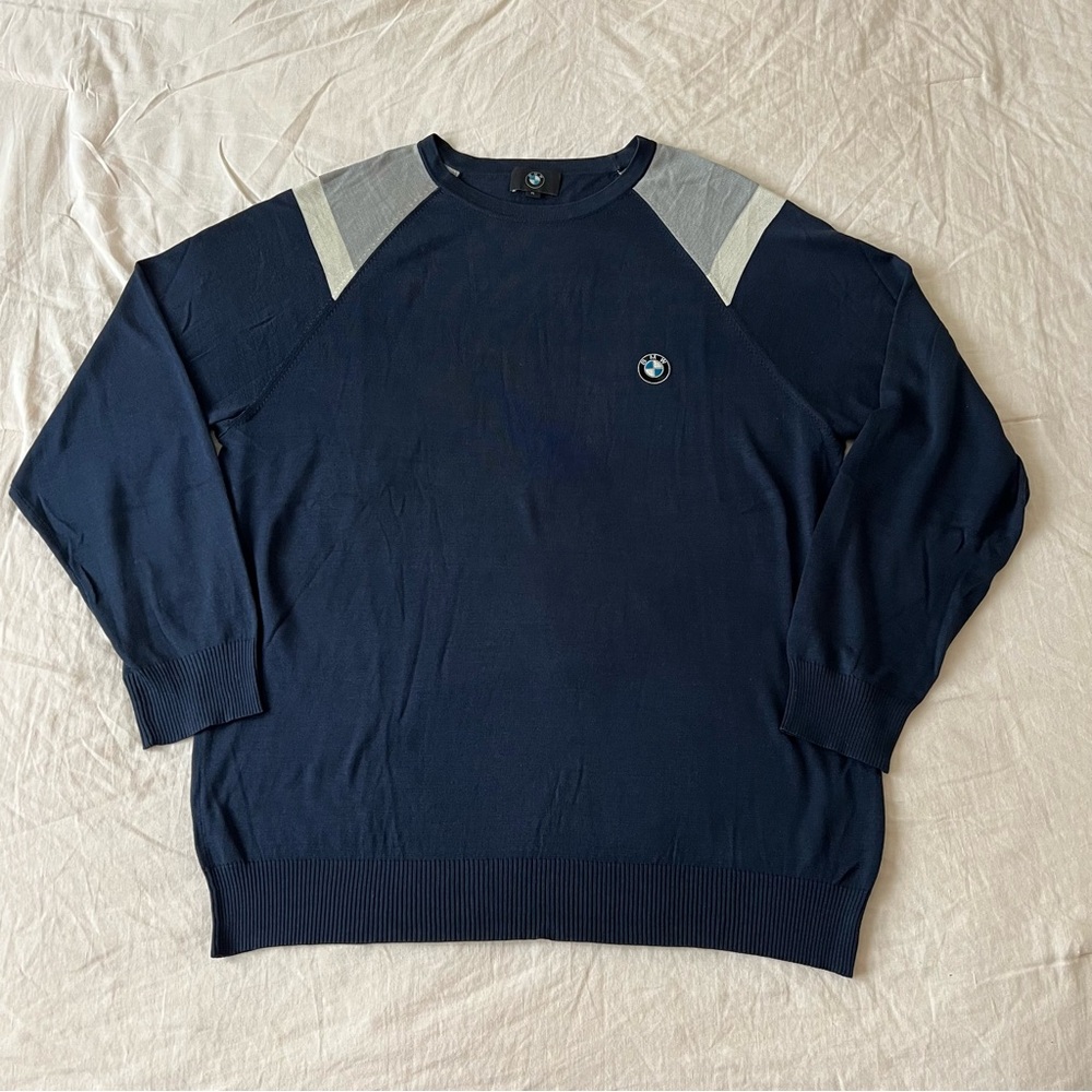 OEM BMW Motorsports Unisex 100% Silk Sweater Jumper Pullover Navy Blue Sz XL